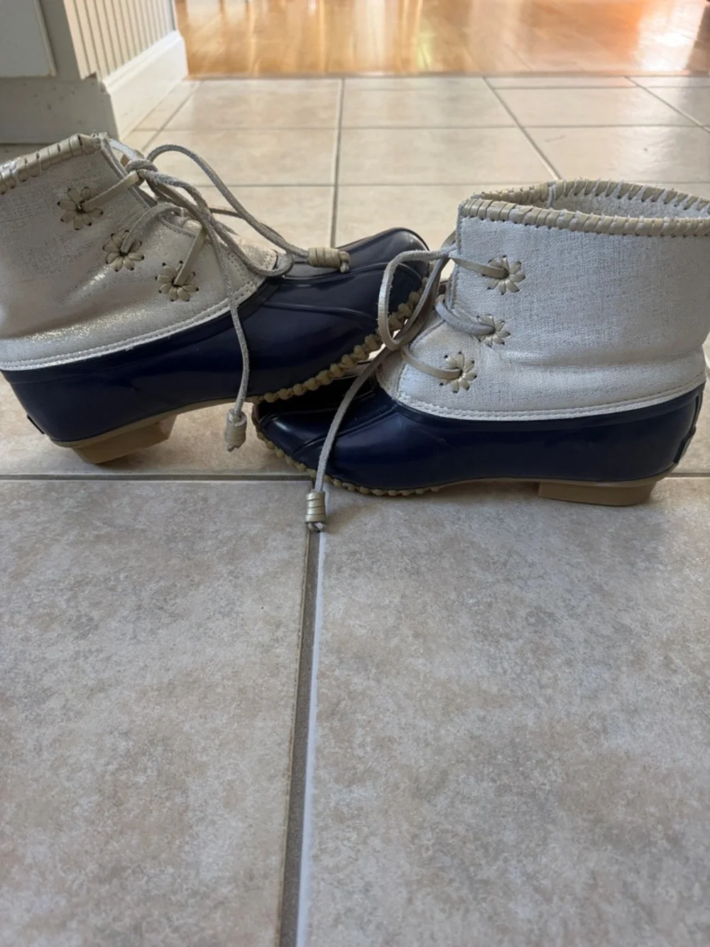 Jack Rogers Duck Boots Chloe Blue Metallic Sparkle Sherpa Lined Preppy 8